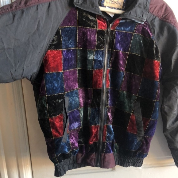 Starling Vintage 80s Velvet Nylon Mixed Media Zip Up Bomber Jacket Size Small - Picture 4 of 8